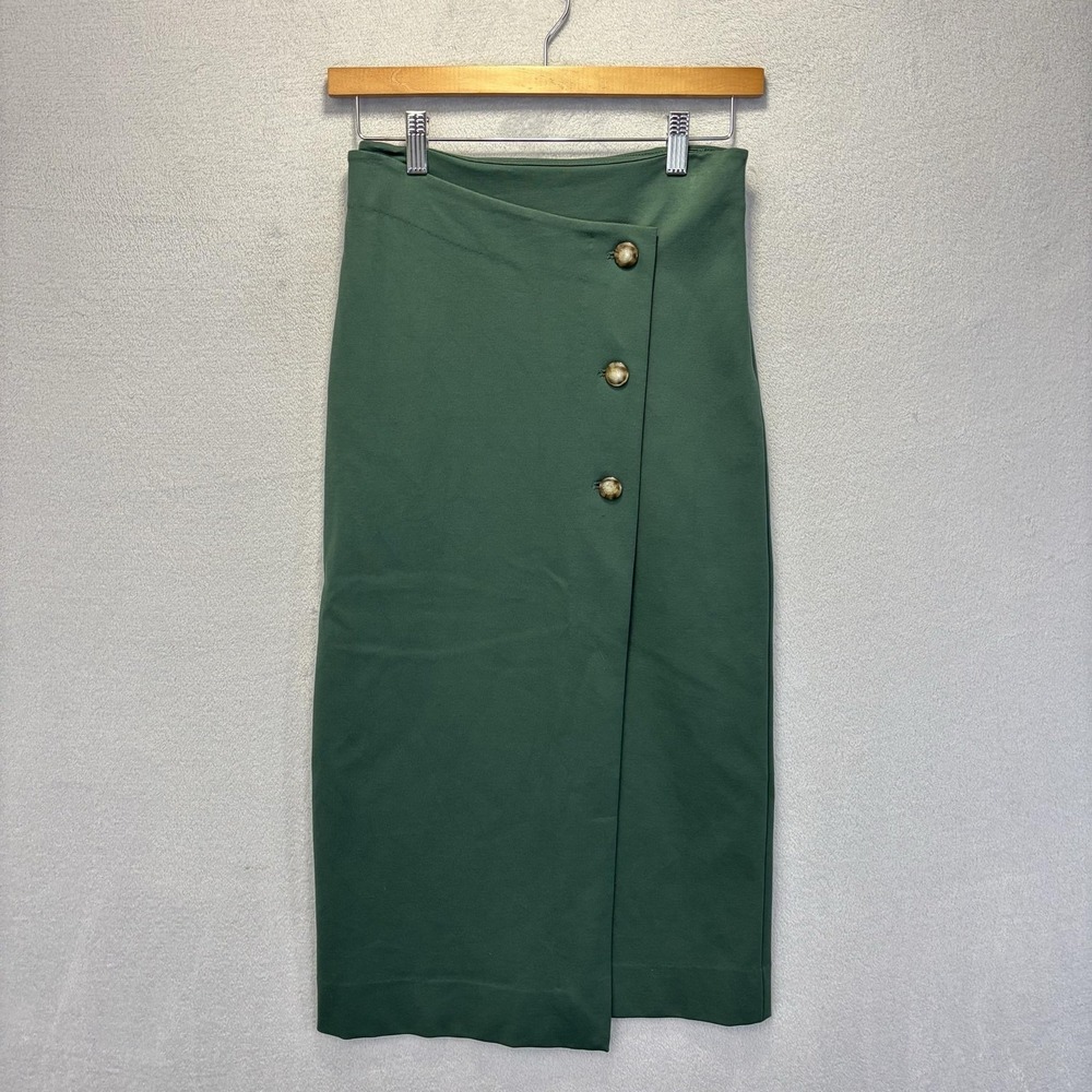 Babaton Aritzia Asymmetrical Button Front Midi Skirt Womens 2 Green Pencil